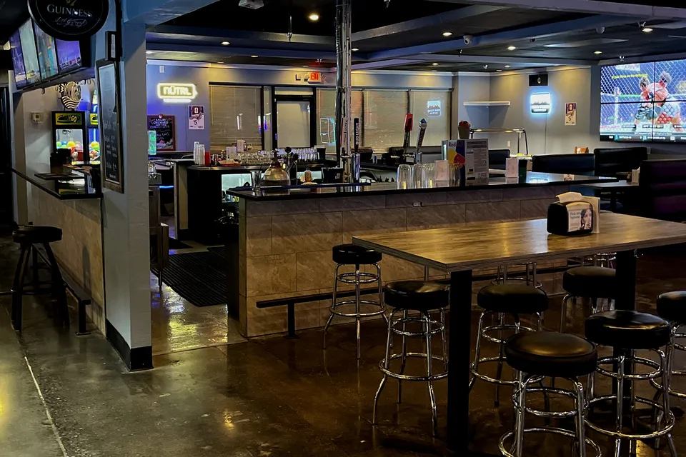 The bar and communal seating at The Break Room, Glendale