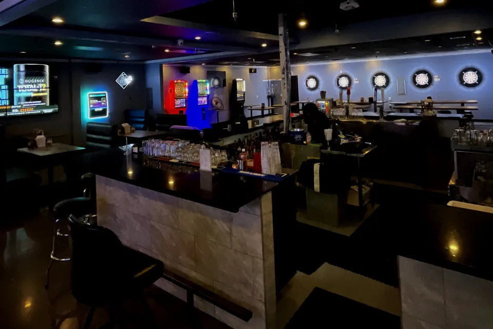 Dartboards and the bar area at The Break Room, Glendale